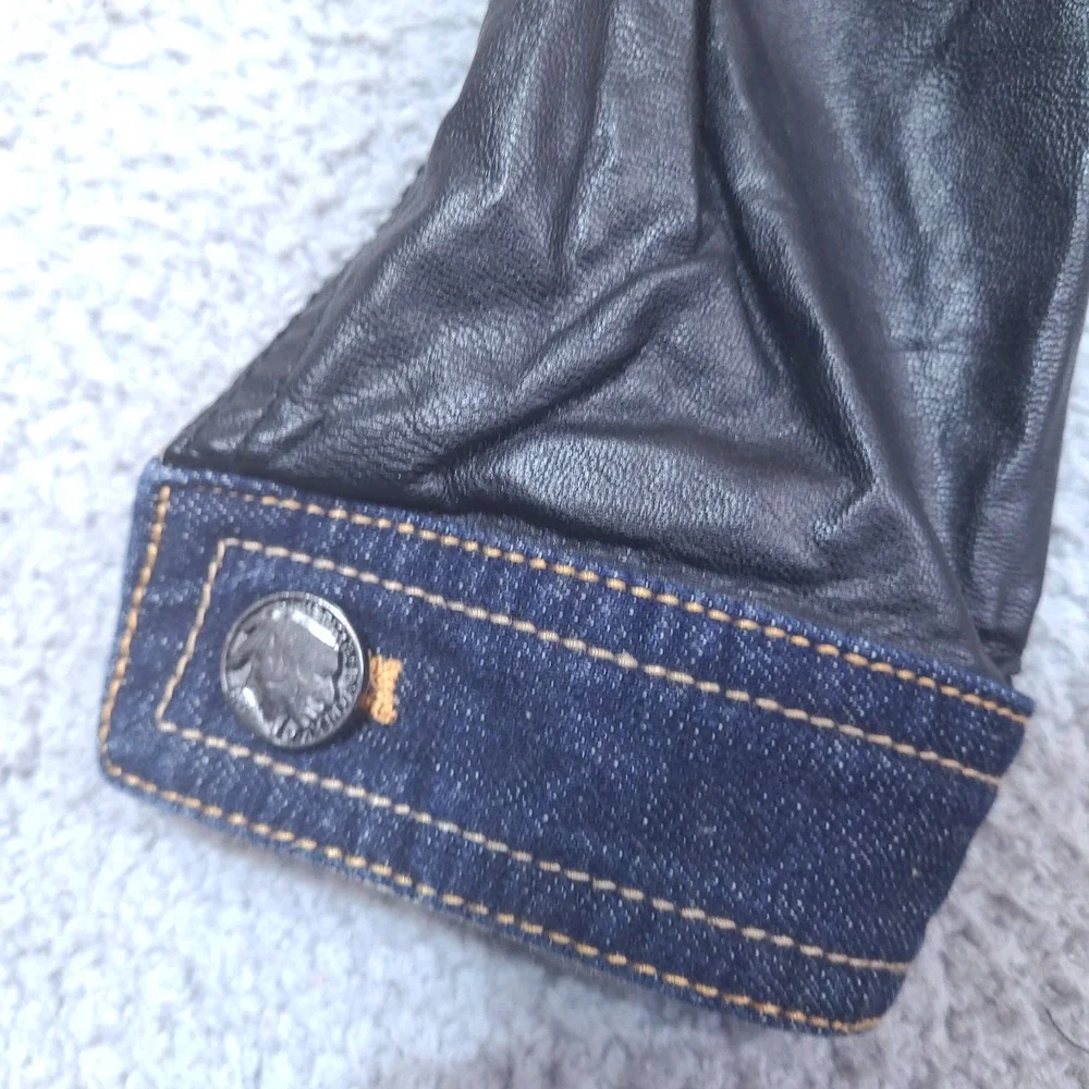 The Heritage America 1776 Denim Distillery Jacket Mens Small Faux Leather Forged